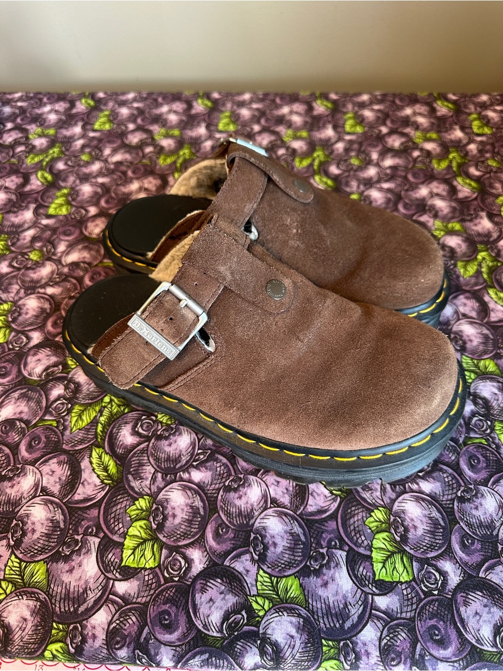 Dr. Martens Zebzag Suede Fleece-Lined Platform Mules